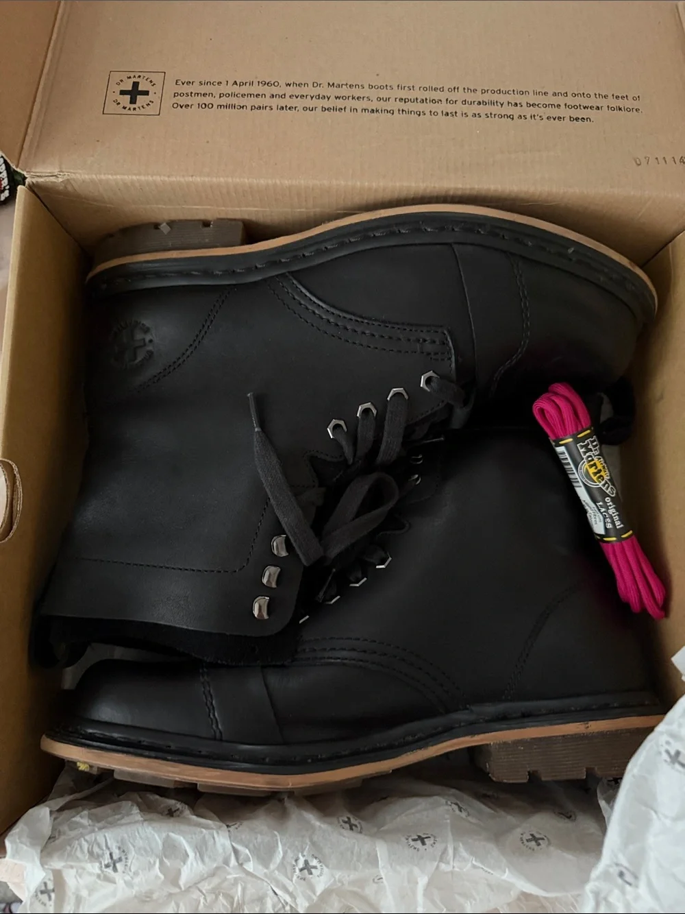Dr. Martens Black Leather Lace-Up Ankle Boots with Tan Sole